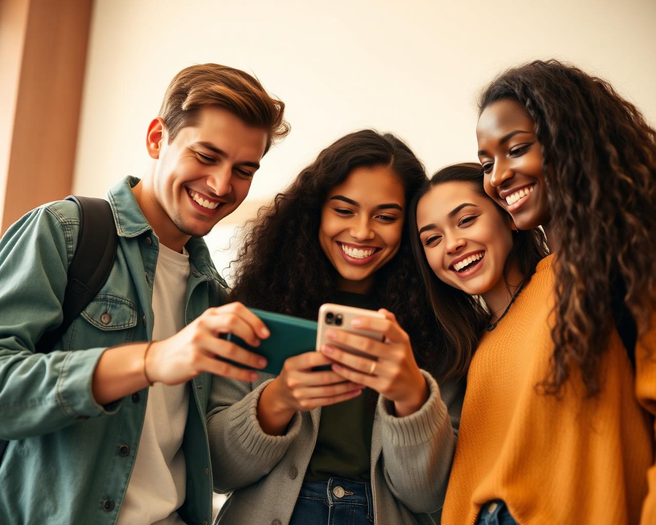 Students learning to invest together on a phone