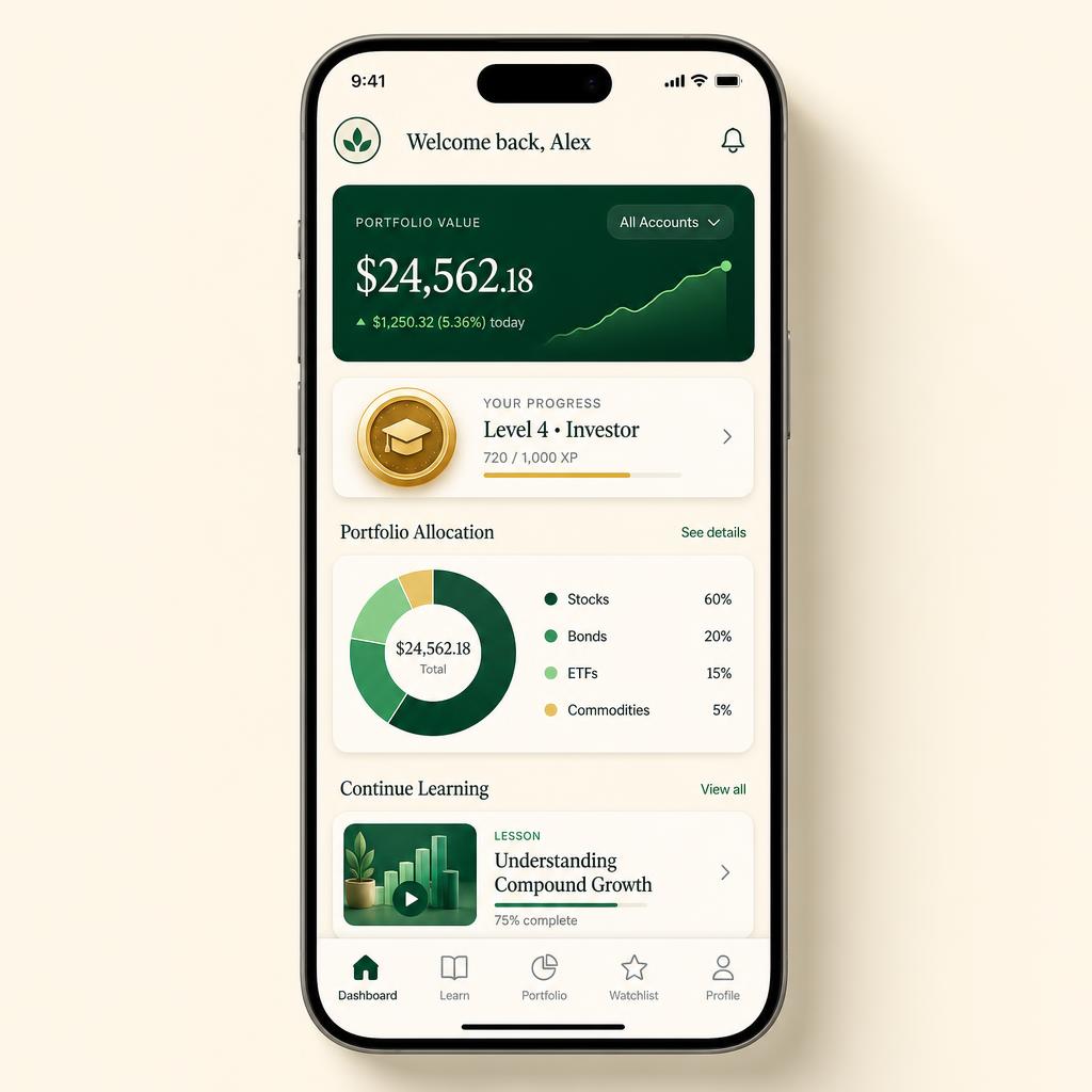 Preview of the MoneyIRL Invest Lab student dashboard